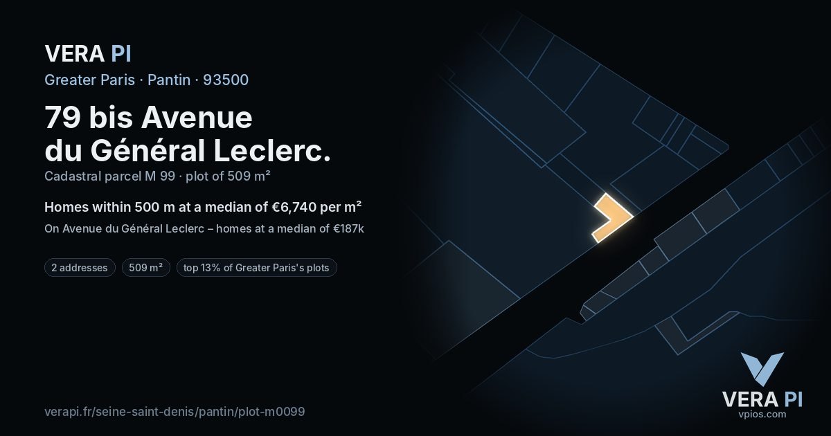 79 bis Avenue du Général Leclerc, Pantin at night – the plot lit, the parcels around coloured by the prices near them