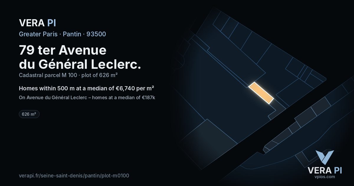 79 ter Avenue du Général Leclerc, Pantin at night – the plot lit, the parcels around coloured by the prices near them