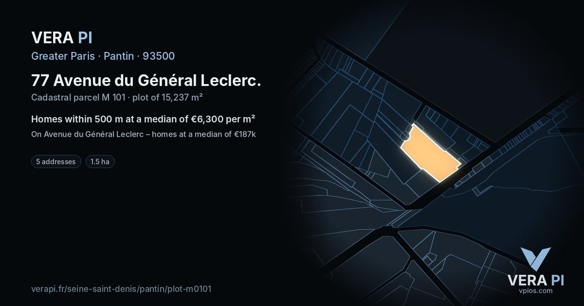 77 Avenue du Général Leclerc, Pantin at night – the plot lit, the parcels around coloured by the prices near them