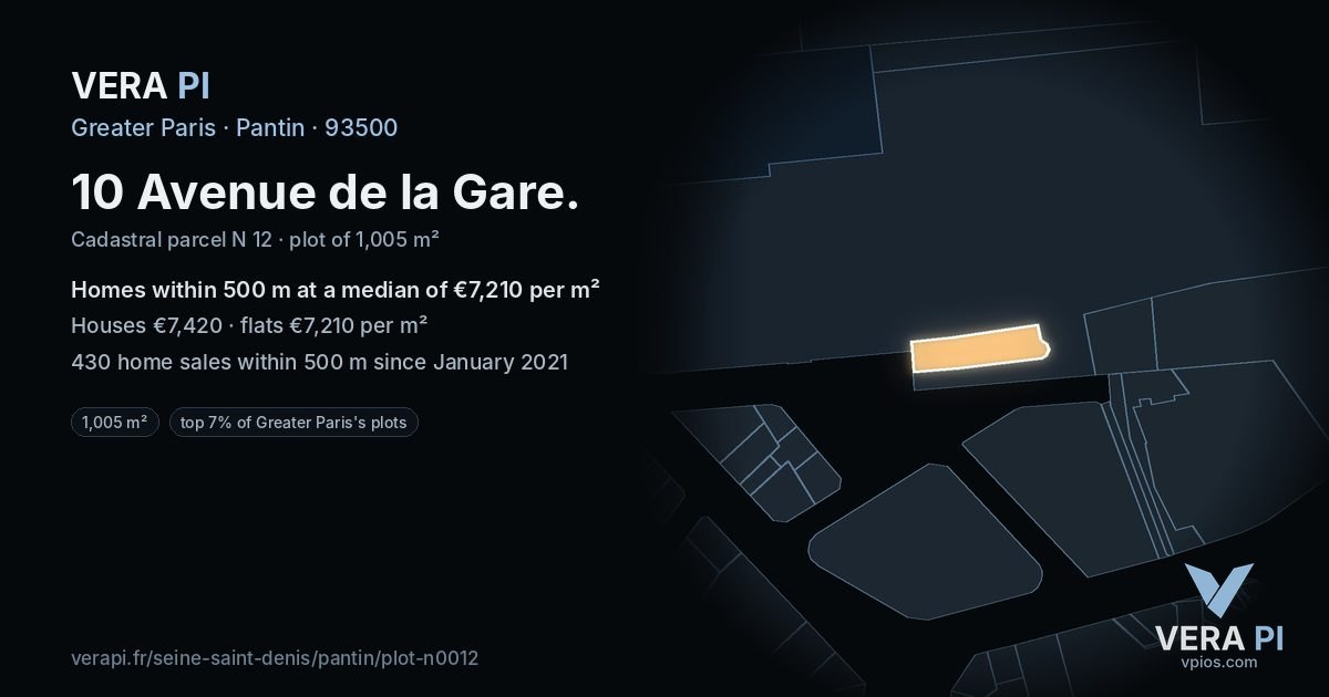 10 Avenue de la Gare, Pantin at night – the plot lit, the parcels around coloured by the prices near them