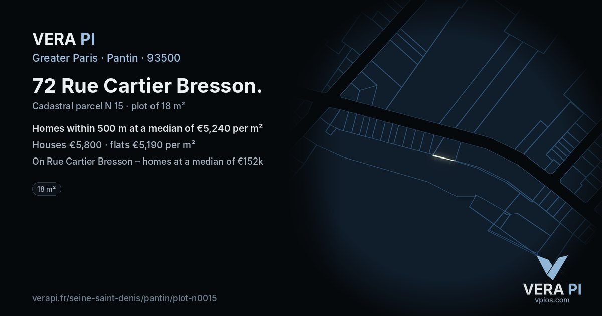 72 Rue Cartier Bresson, Pantin at night – the plot lit, the parcels around coloured by the prices near them