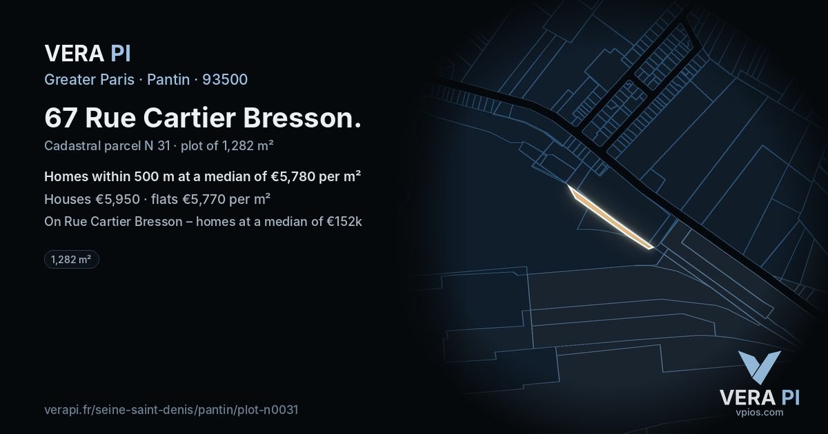 67 Rue Cartier Bresson, Pantin at night – the plot lit, the parcels around coloured by the prices near them