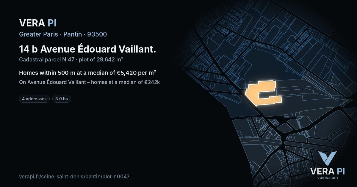 14 b Avenue Édouard Vaillant, Pantin at night – the plot lit, the parcels around coloured by the prices near them