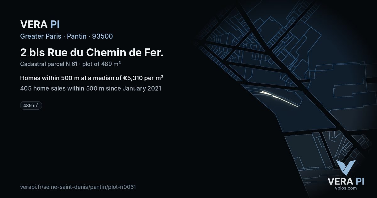 2 bis Rue du Chemin de Fer, Pantin at night – the plot lit, the parcels around coloured by the prices near them