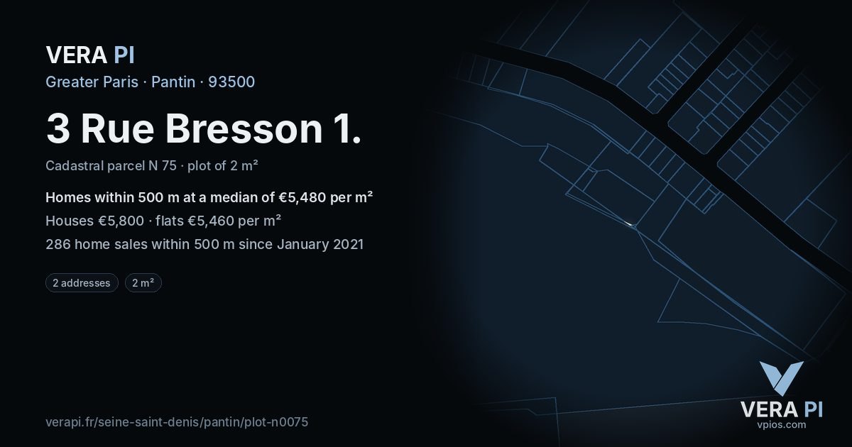 3 Rue Bresson 1, Pantin at night – the plot lit, the parcels around coloured by the prices near them