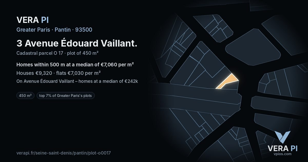 3 Avenue Édouard Vaillant, Pantin at night – the plot lit, the parcels around coloured by the prices near them