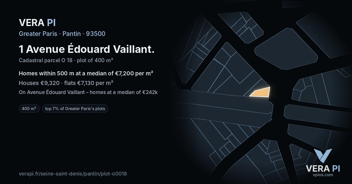 1 Avenue Édouard Vaillant, Pantin at night – the plot lit, the parcels around coloured by the prices near them