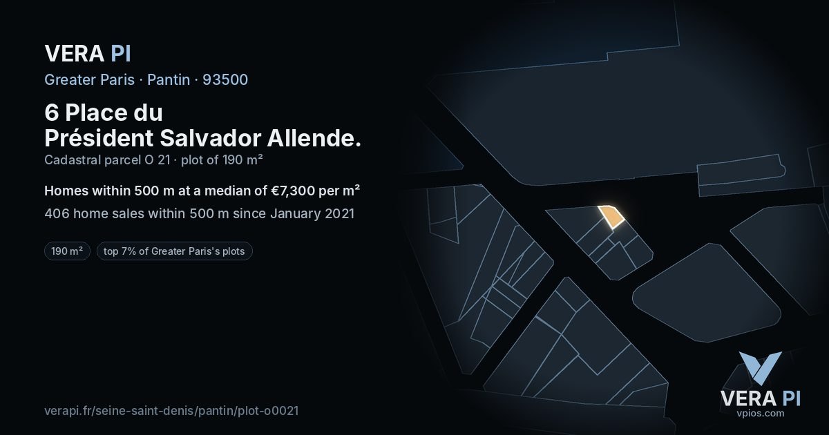 6 Place du Président Salvador Allende, Pantin at night – the plot lit, the parcels around coloured by the prices near them