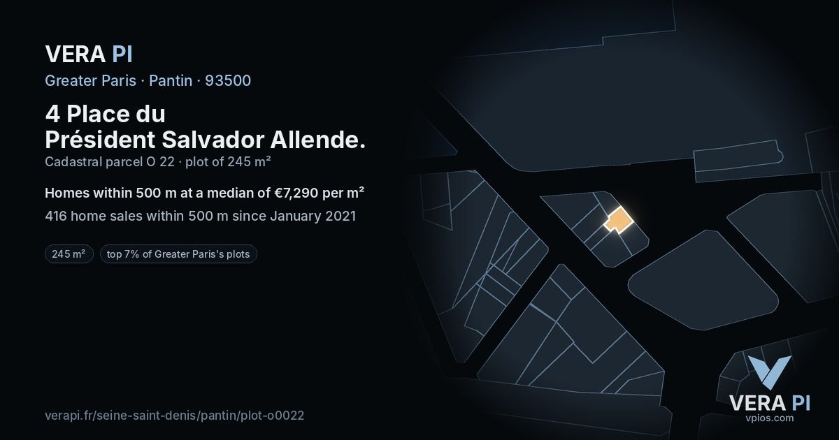 4 Place du Président Salvador Allende, Pantin at night – the plot lit, the parcels around coloured by the prices near them
