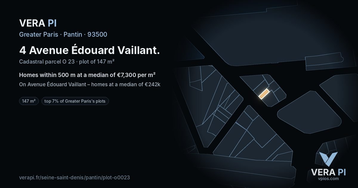4 Avenue Édouard Vaillant, Pantin at night – the plot lit, the parcels around coloured by the prices near them