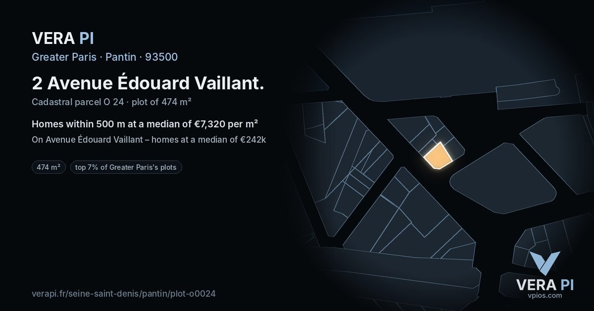 2 Avenue Édouard Vaillant, Pantin at night – the plot lit, the parcels around coloured by the prices near them