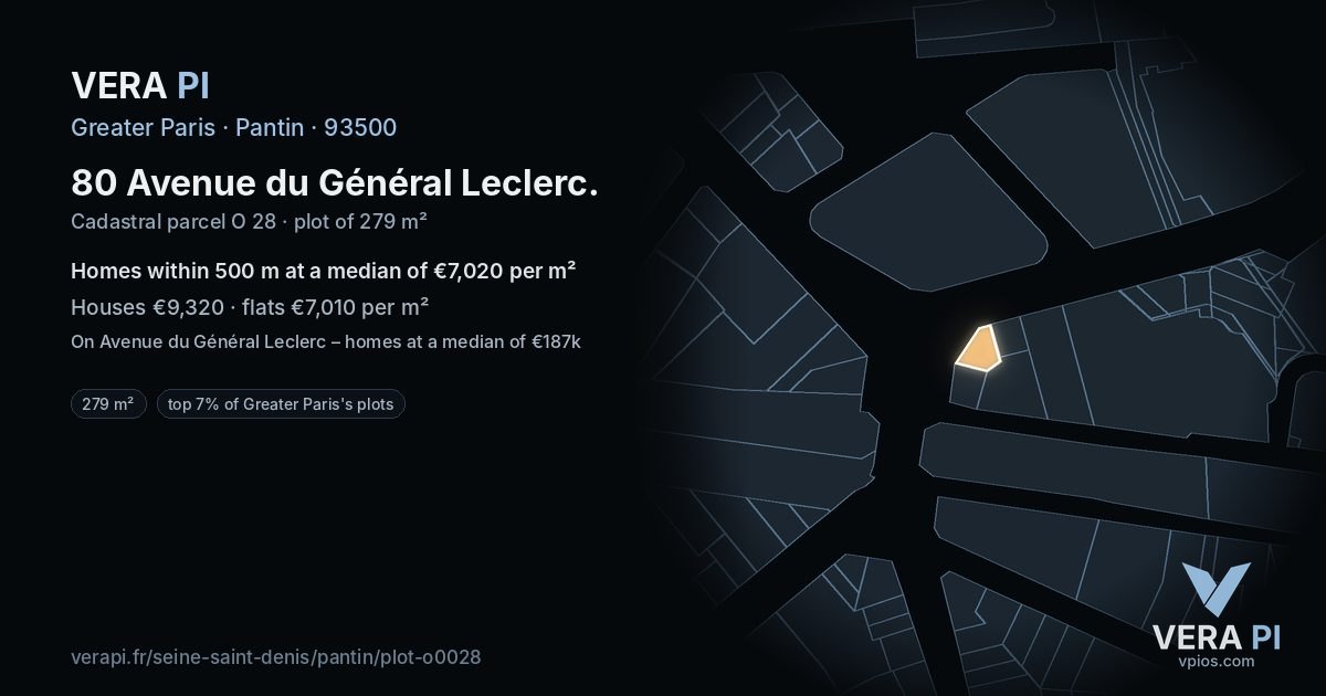 80 Avenue du Général Leclerc, Pantin at night – the plot lit, the parcels around coloured by the prices near them