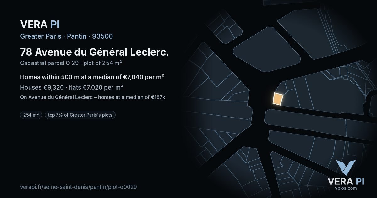78 Avenue du Général Leclerc, Pantin at night – the plot lit, the parcels around coloured by the prices near them