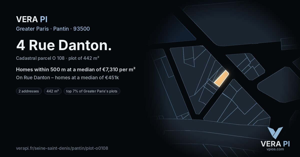 4 Rue Danton, Pantin at night – the plot lit, the parcels around coloured by the prices near them