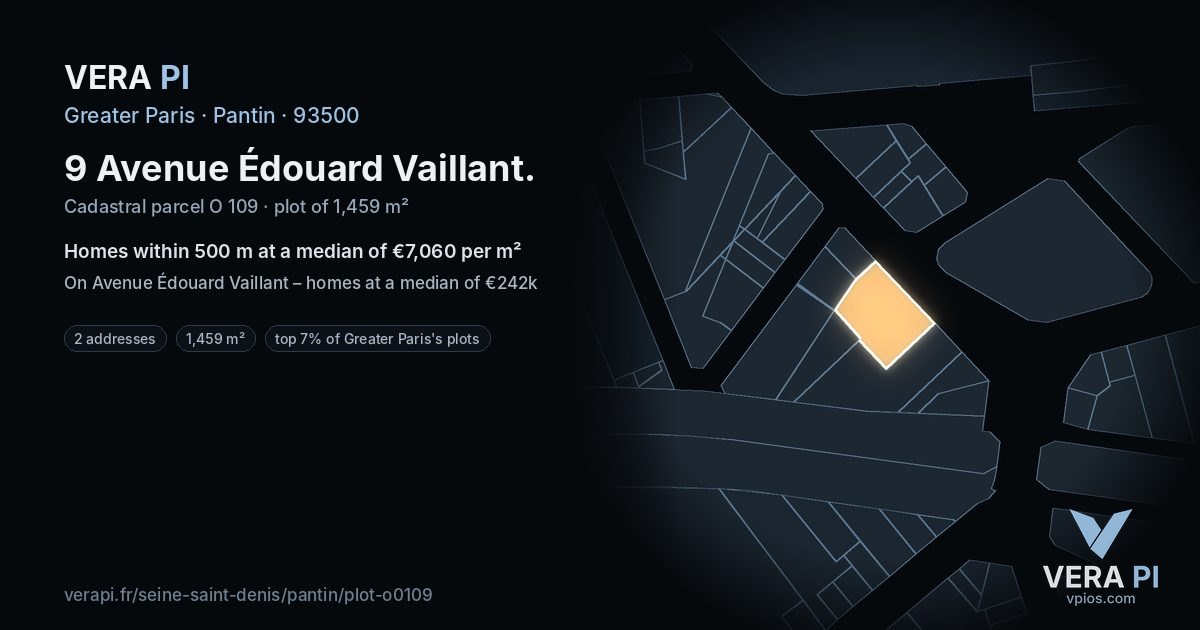 9 Avenue Édouard Vaillant, Pantin at night – the plot lit, the parcels around coloured by the prices near them