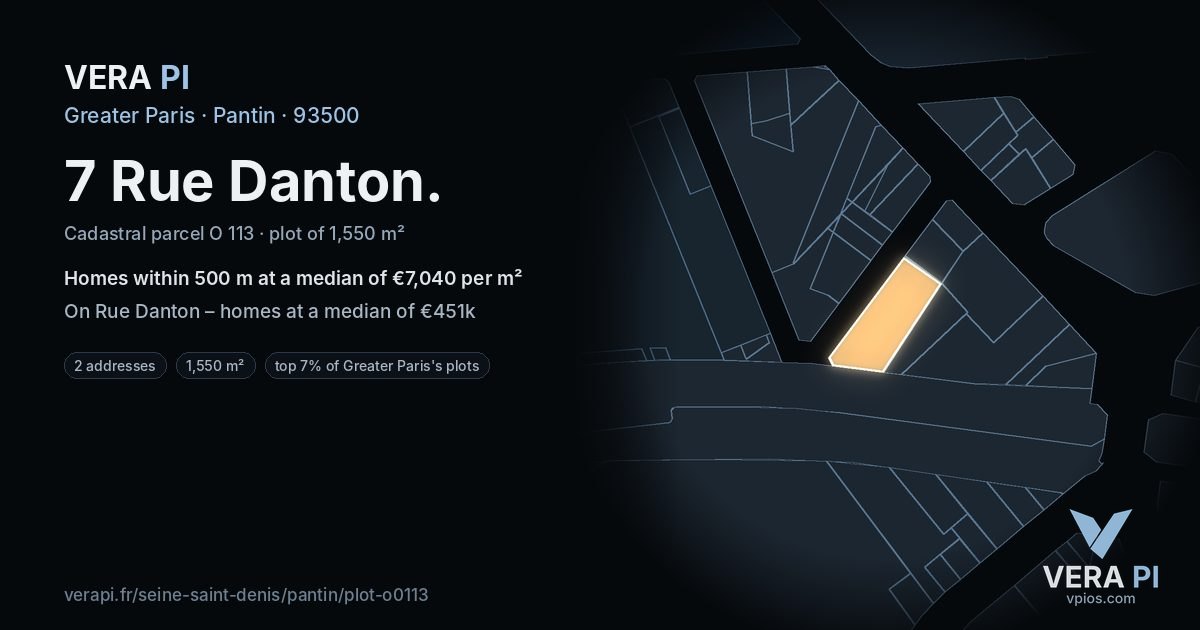 7 Rue Danton, Pantin at night – the plot lit, the parcels around coloured by the prices near them
