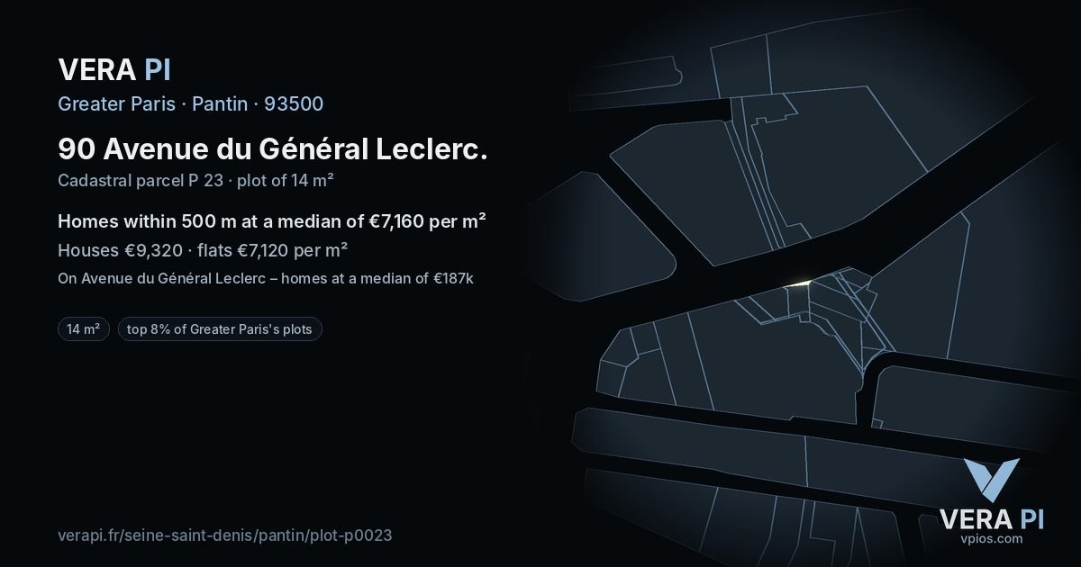90 Avenue du Général Leclerc, Pantin at night – the plot lit, the parcels around coloured by the prices near them