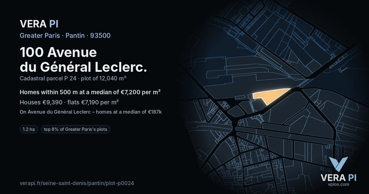 100 Avenue du Général Leclerc, Pantin at night – the plot lit, the parcels around coloured by the prices near them