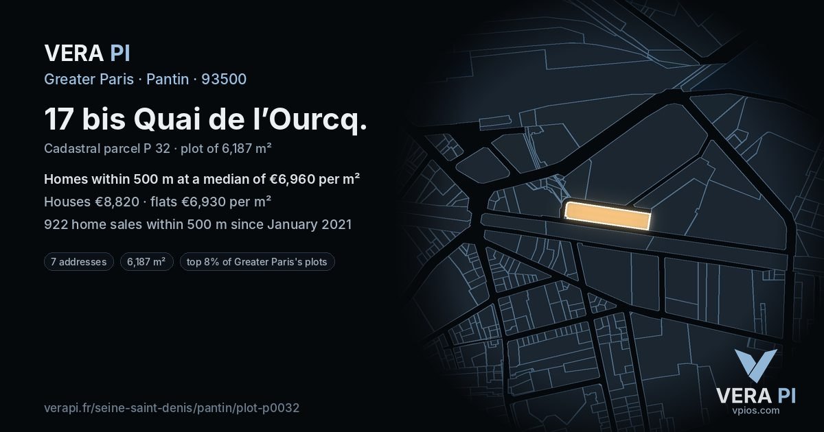 17 bis Quai de l’Ourcq, Pantin at night – the plot lit, the parcels around coloured by the prices near them