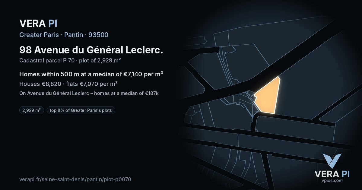 98 Avenue du Général Leclerc, Pantin at night – the plot lit, the parcels around coloured by the prices near them