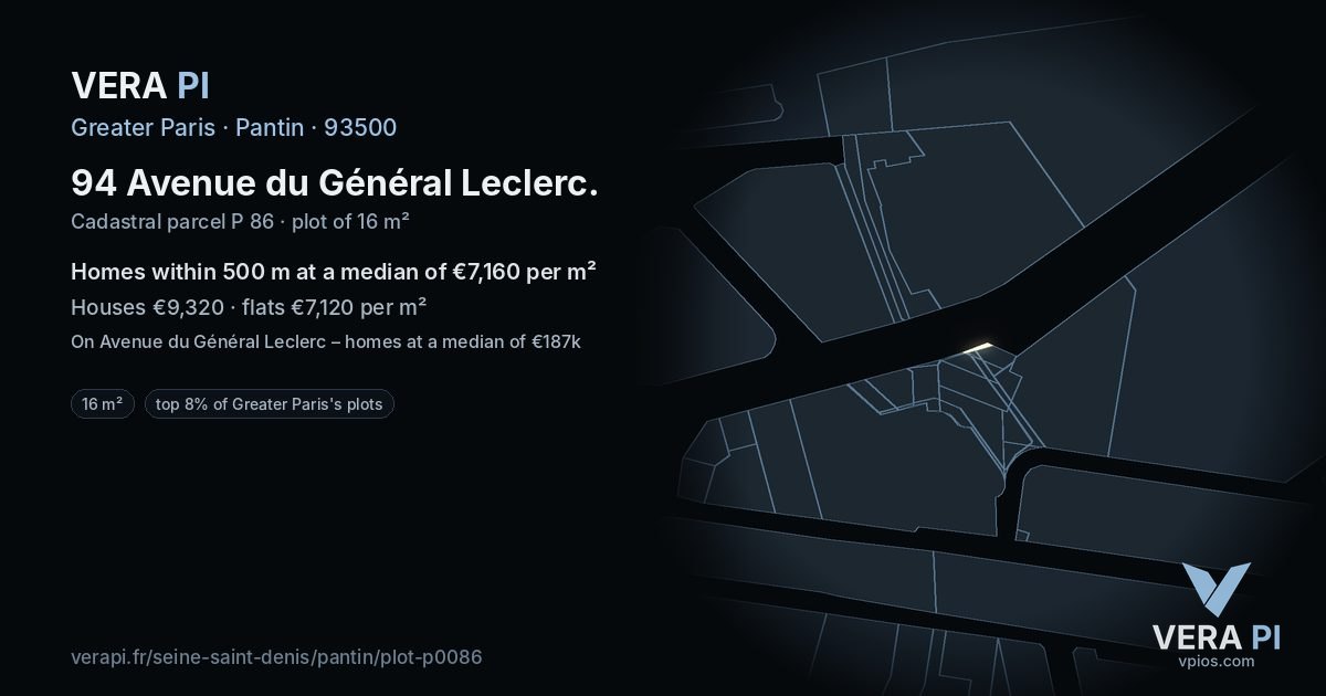 94 Avenue du Général Leclerc, Pantin at night – the plot lit, the parcels around coloured by the prices near them