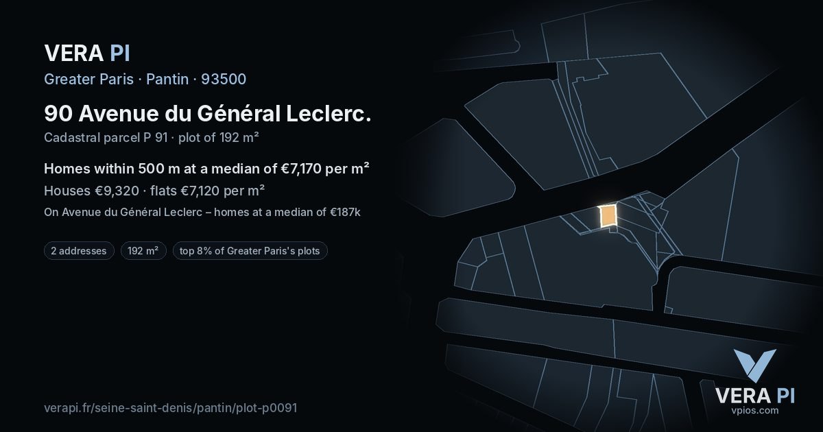 90 Avenue du Général Leclerc, Pantin at night – the plot lit, the parcels around coloured by the prices near them