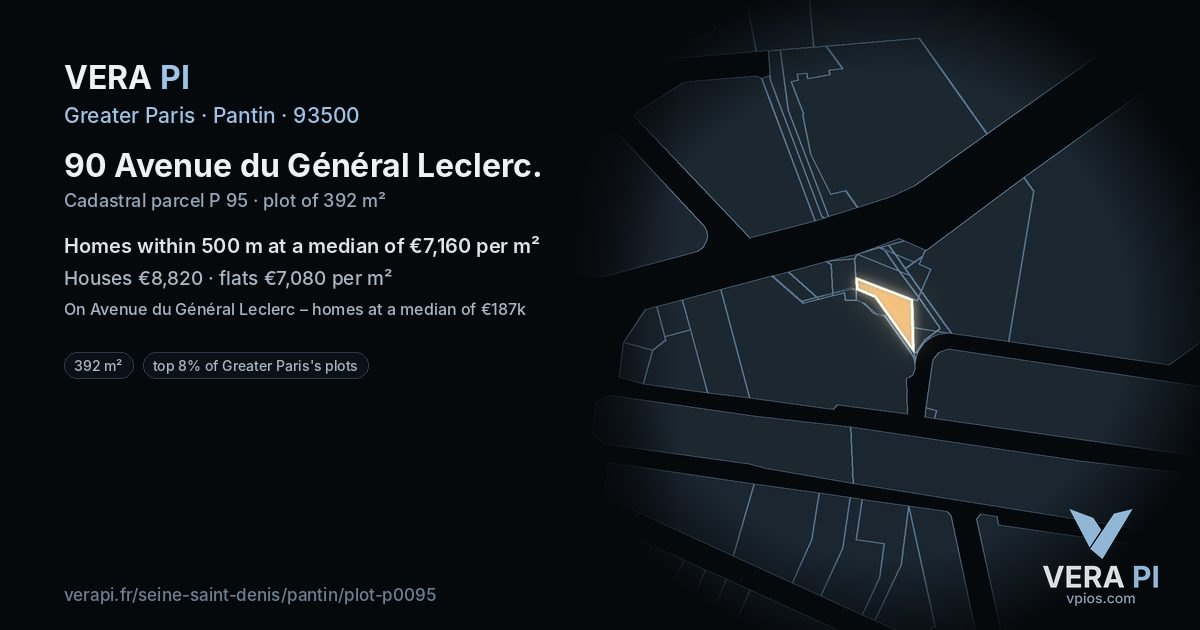 90 Avenue du Général Leclerc, Pantin at night – the plot lit, the parcels around coloured by the prices near them