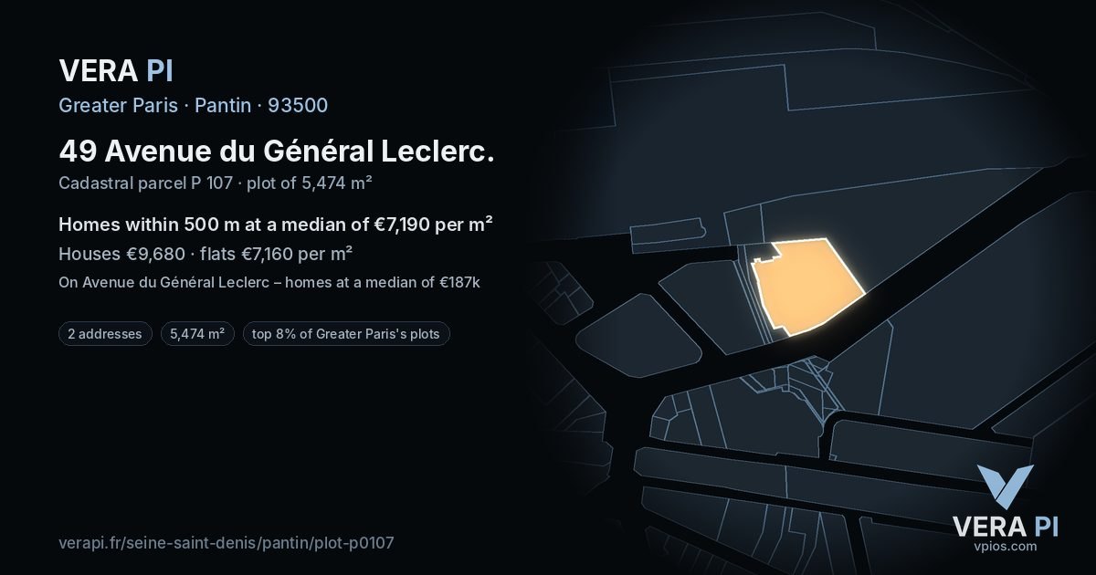 49 Avenue du Général Leclerc, Pantin at night – the plot lit, the parcels around coloured by the prices near them