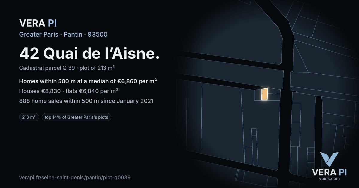 42 Quai de l’Aisne, Pantin at night – the plot lit, the parcels around coloured by the prices near them