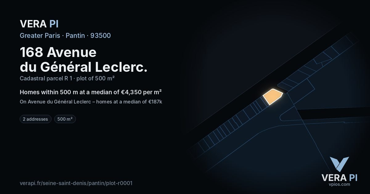 168 Avenue du Général Leclerc, Pantin at night – the plot lit, the parcels around coloured by the prices near them