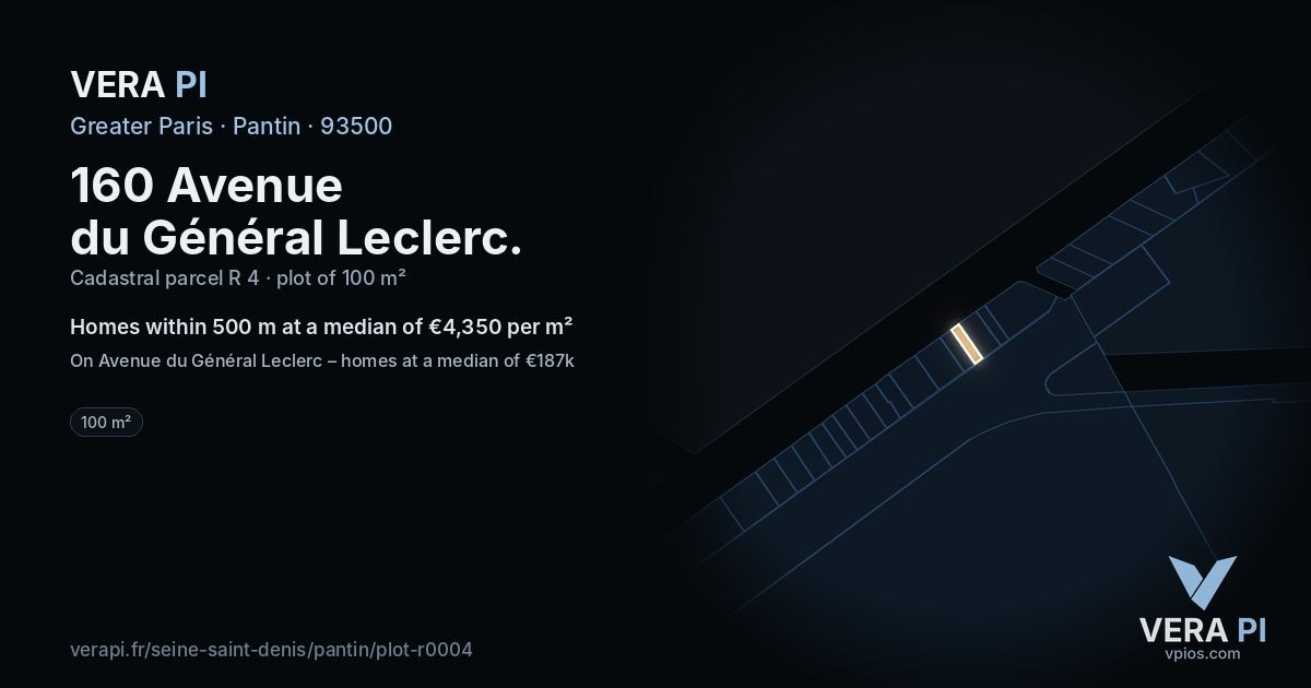 160 Avenue du Général Leclerc, Pantin at night – the plot lit, the parcels around coloured by the prices near them
