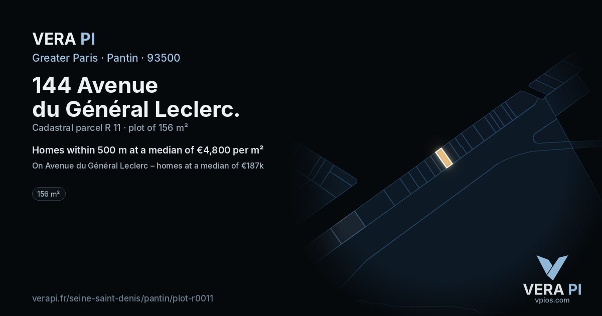 144 Avenue du Général Leclerc, Pantin at night – the plot lit, the parcels around coloured by the prices near them