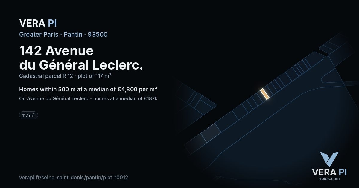 142 Avenue du Général Leclerc, Pantin at night – the plot lit, the parcels around coloured by the prices near them