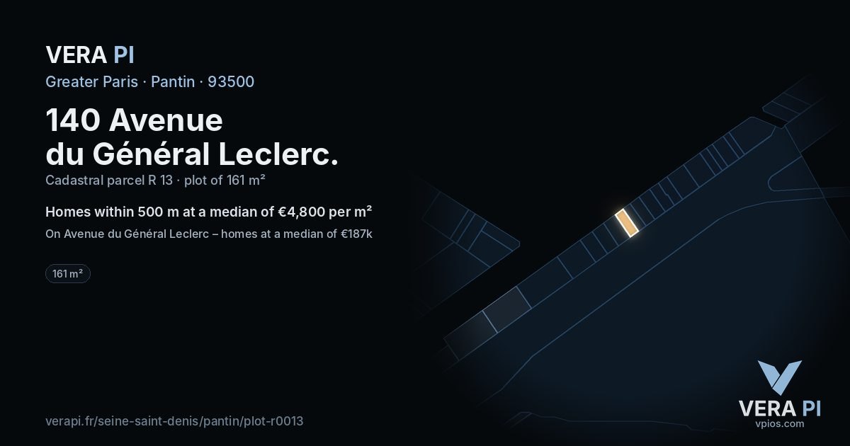 140 Avenue du Général Leclerc, Pantin at night – the plot lit, the parcels around coloured by the prices near them