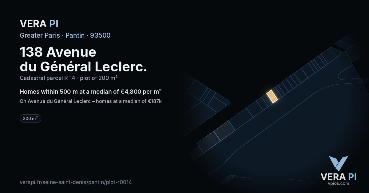 138 Avenue du Général Leclerc, Pantin at night – the plot lit, the parcels around coloured by the prices near them