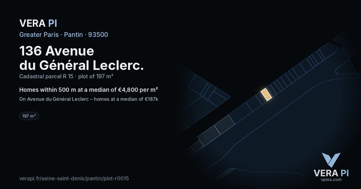 136 Avenue du Général Leclerc, Pantin at night – the plot lit, the parcels around coloured by the prices near them