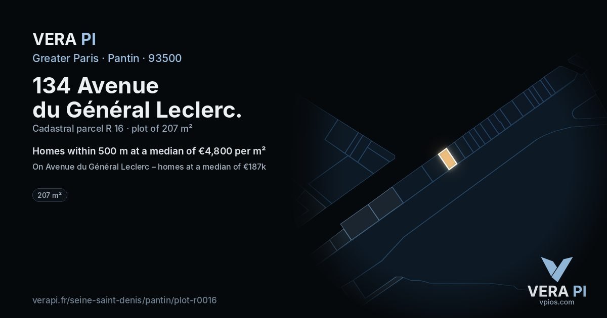 134 Avenue du Général Leclerc, Pantin at night – the plot lit, the parcels around coloured by the prices near them