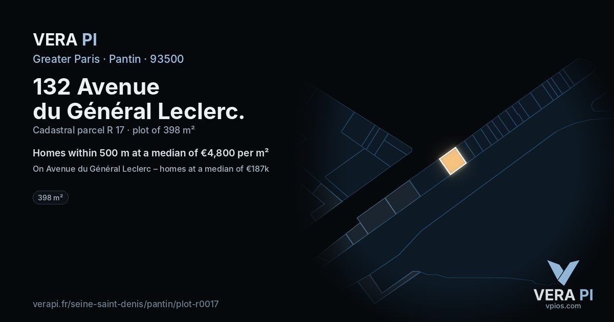 132 Avenue du Général Leclerc, Pantin at night – the plot lit, the parcels around coloured by the prices near them