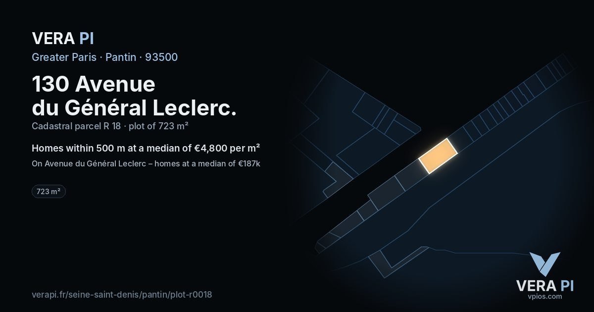 130 Avenue du Général Leclerc, Pantin at night – the plot lit, the parcels around coloured by the prices near them
