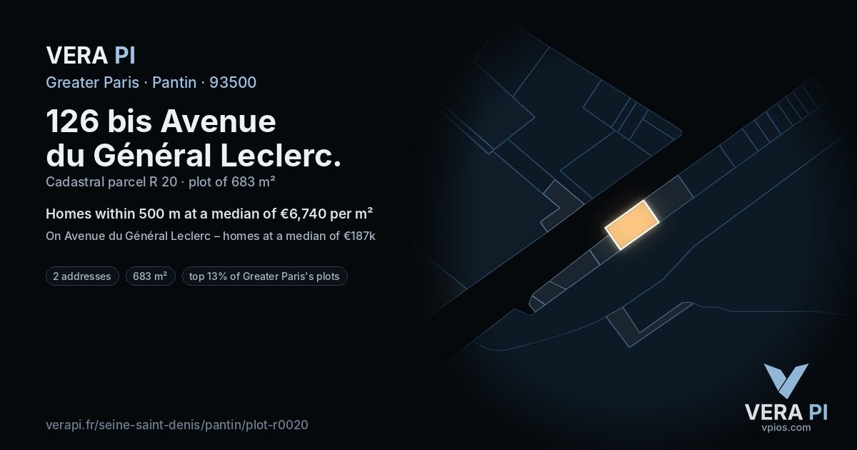 126 bis Avenue du Général Leclerc, Pantin at night – the plot lit, the parcels around coloured by the prices near them