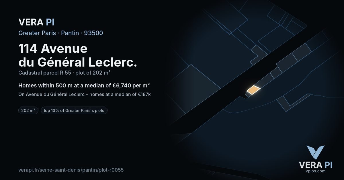 114 Avenue du Général Leclerc, Pantin at night – the plot lit, the parcels around coloured by the prices near them