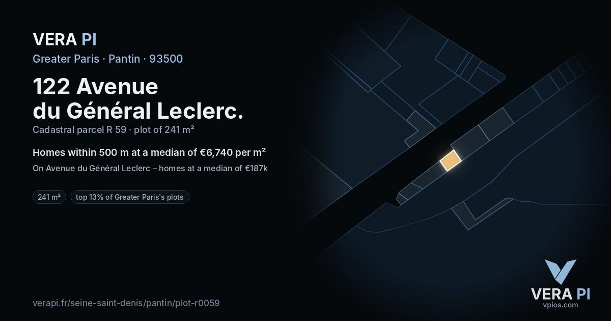 122 Avenue du Général Leclerc, Pantin at night – the plot lit, the parcels around coloured by the prices near them