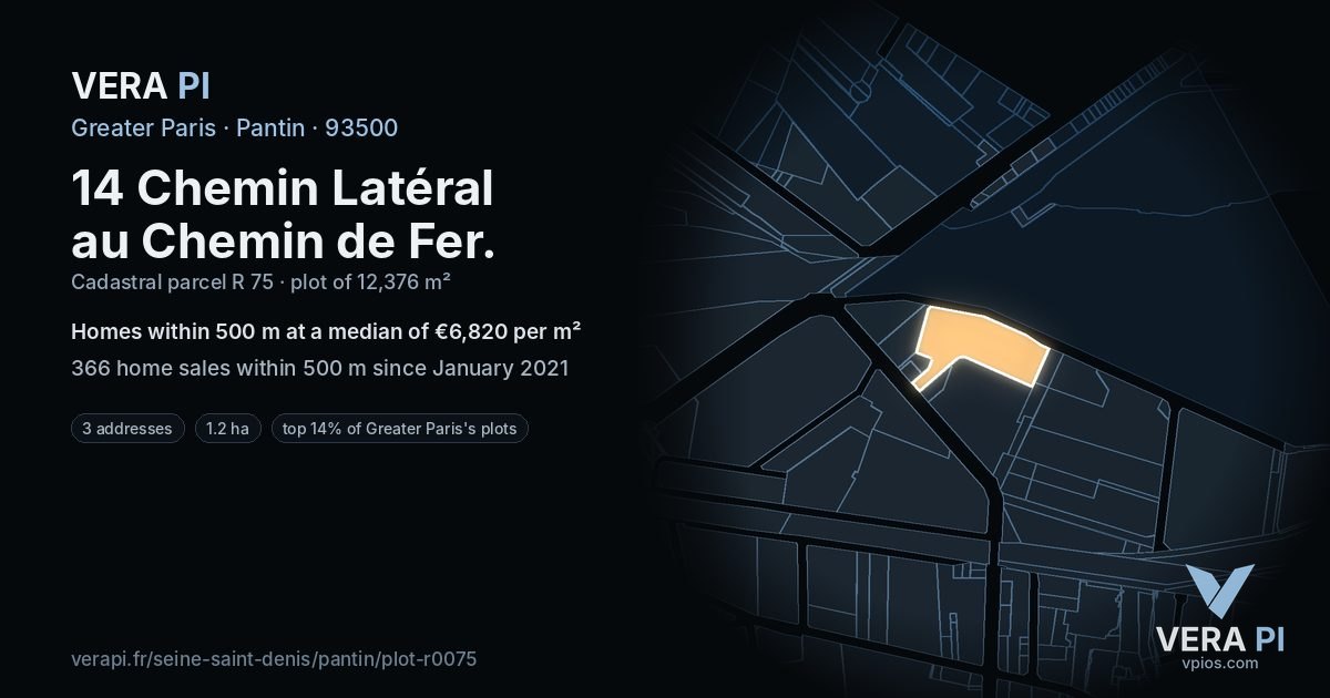 14 Chemin Latéral au Chemin de Fer, Pantin at night – the plot lit, the parcels around coloured by the prices near them
