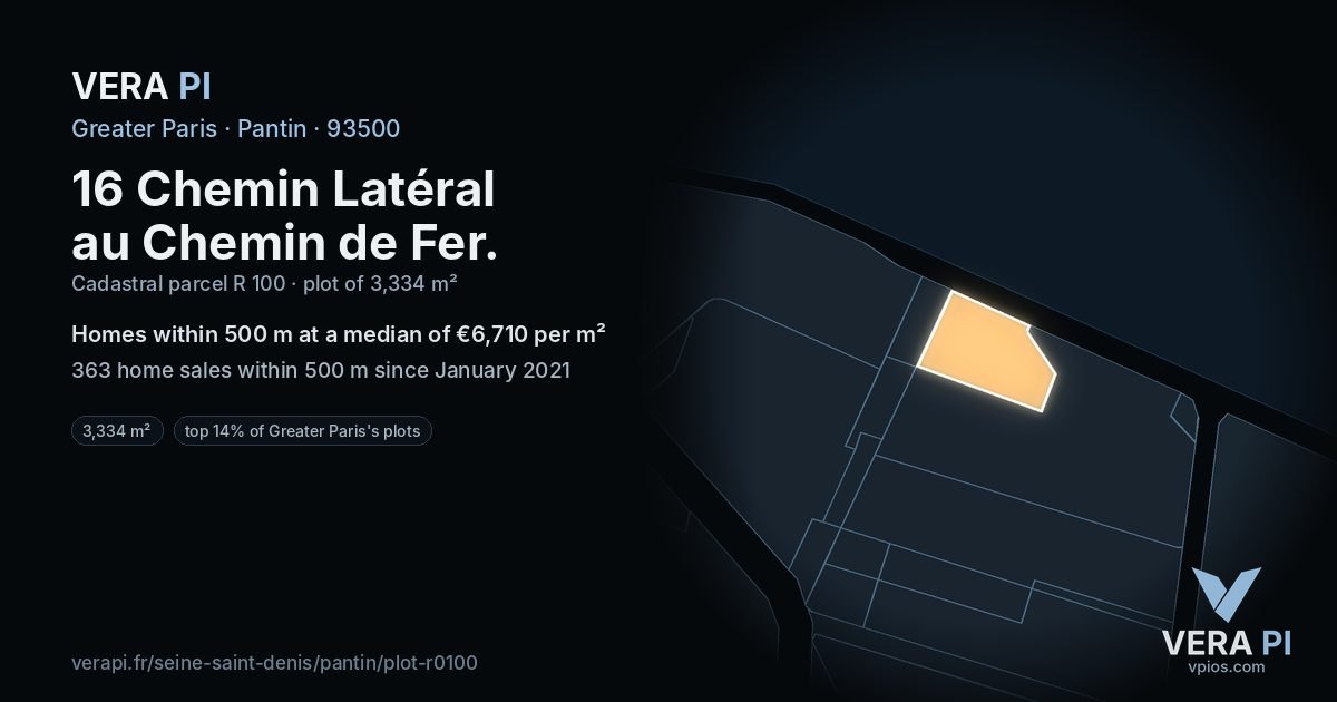 16 Chemin Latéral au Chemin de Fer, Pantin at night – the plot lit, the parcels around coloured by the prices near them