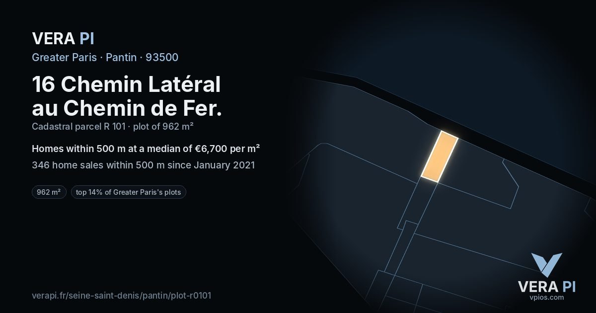 16 Chemin Latéral au Chemin de Fer, Pantin at night – the plot lit, the parcels around coloured by the prices near them
