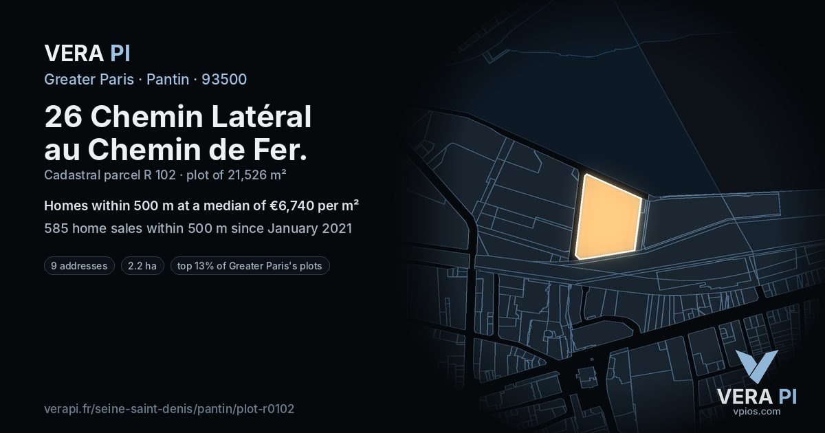 26 Chemin Latéral au Chemin de Fer, Pantin at night – the plot lit, the parcels around coloured by the prices near them