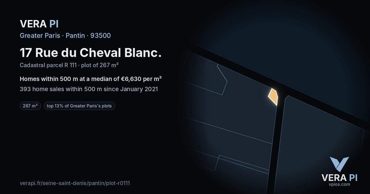 17 Rue du Cheval Blanc, Pantin at night – the plot lit, the parcels around coloured by the prices near them