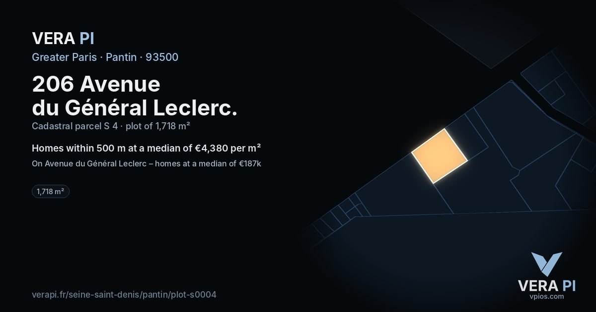206 Avenue du Général Leclerc, Pantin at night – the plot lit, the parcels around coloured by the prices near them