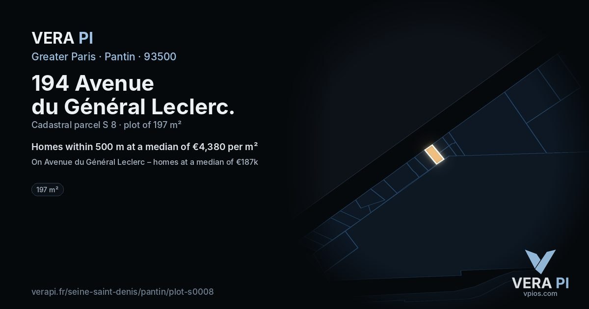 194 Avenue du Général Leclerc, Pantin at night – the plot lit, the parcels around coloured by the prices near them
