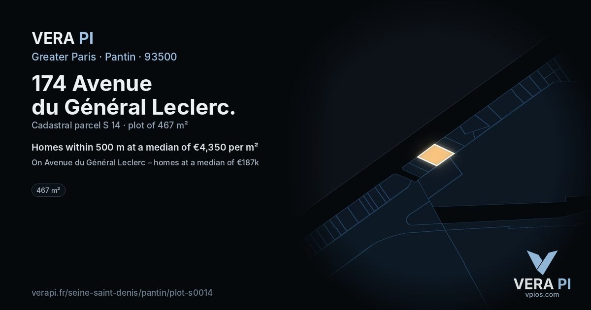 174 Avenue du Général Leclerc, Pantin at night – the plot lit, the parcels around coloured by the prices near them